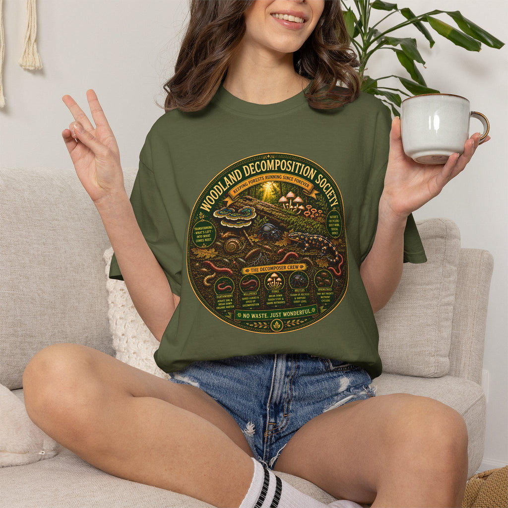 Woodland Decomposition Society Shirt | Vintage Forest Nature Tee, Mushroom Salamander Graphic