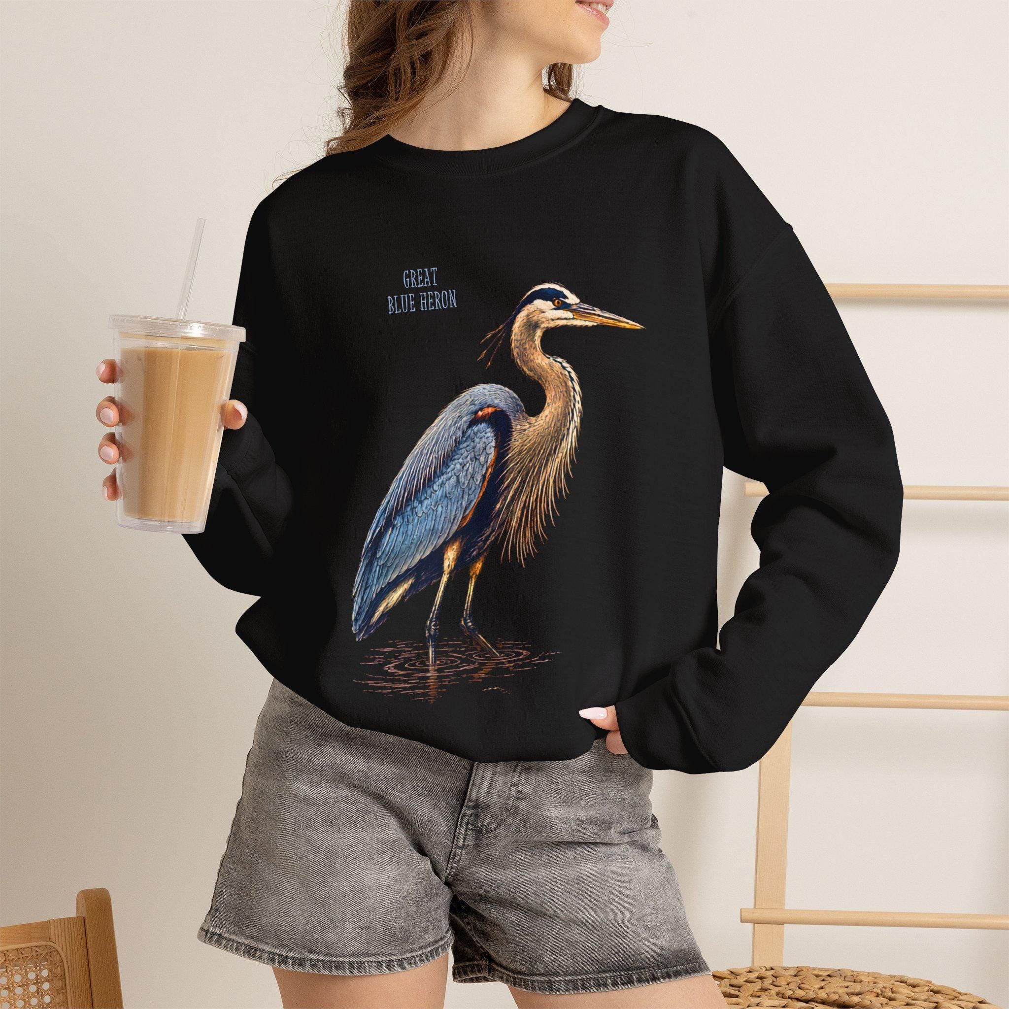 Blue Heron Crewneck Sweatshirt | Vintage Bird Artwork, Nature Apparel