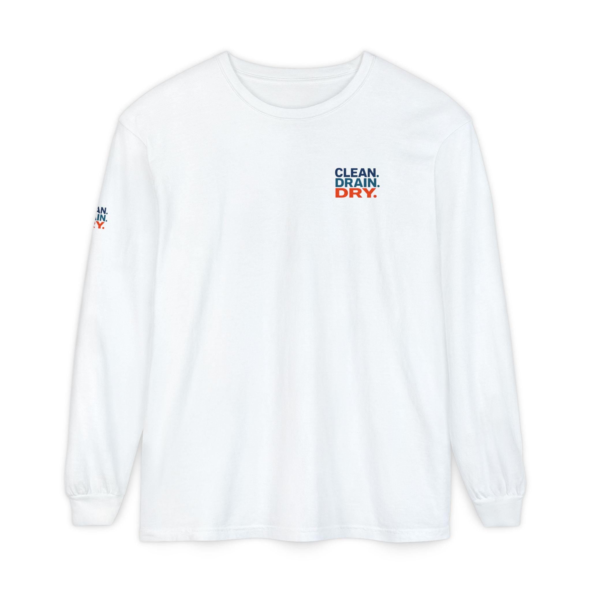 Clean Drain Dry Long Sleeve Shirt, Lake Conservation, Invasive Species Awareness Tee