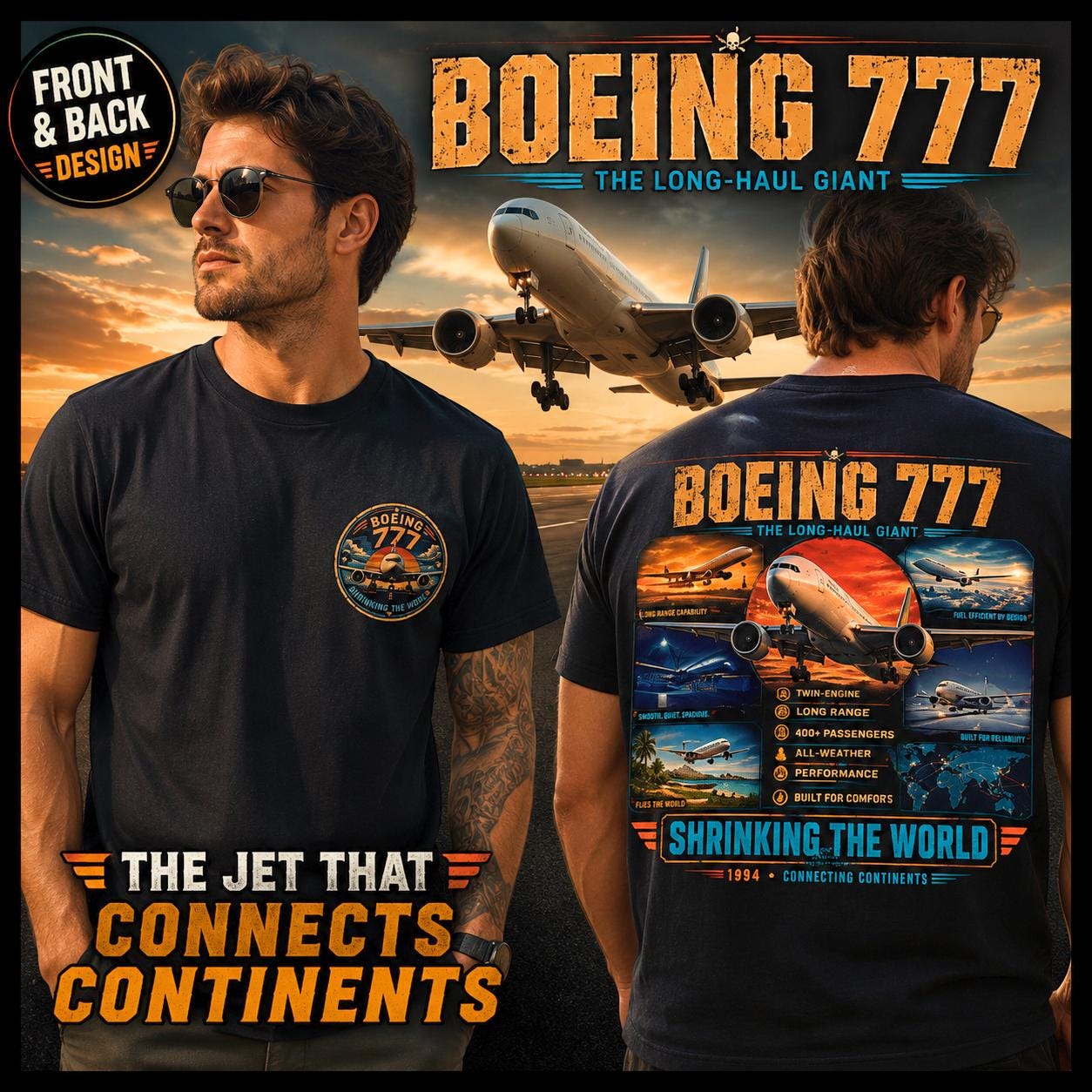 Boeing 777 Aviation T-Shirt | Long-Haul Airliner Graphic Tee