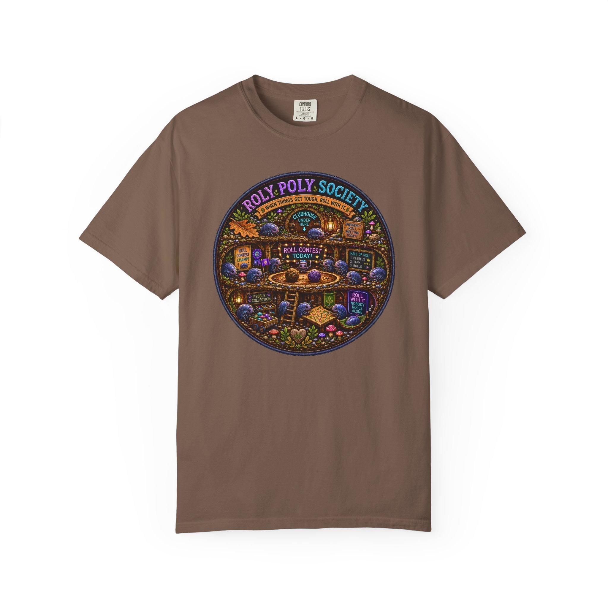 Roly Poly Society illustration T-Shirt | vintage arcade night scene