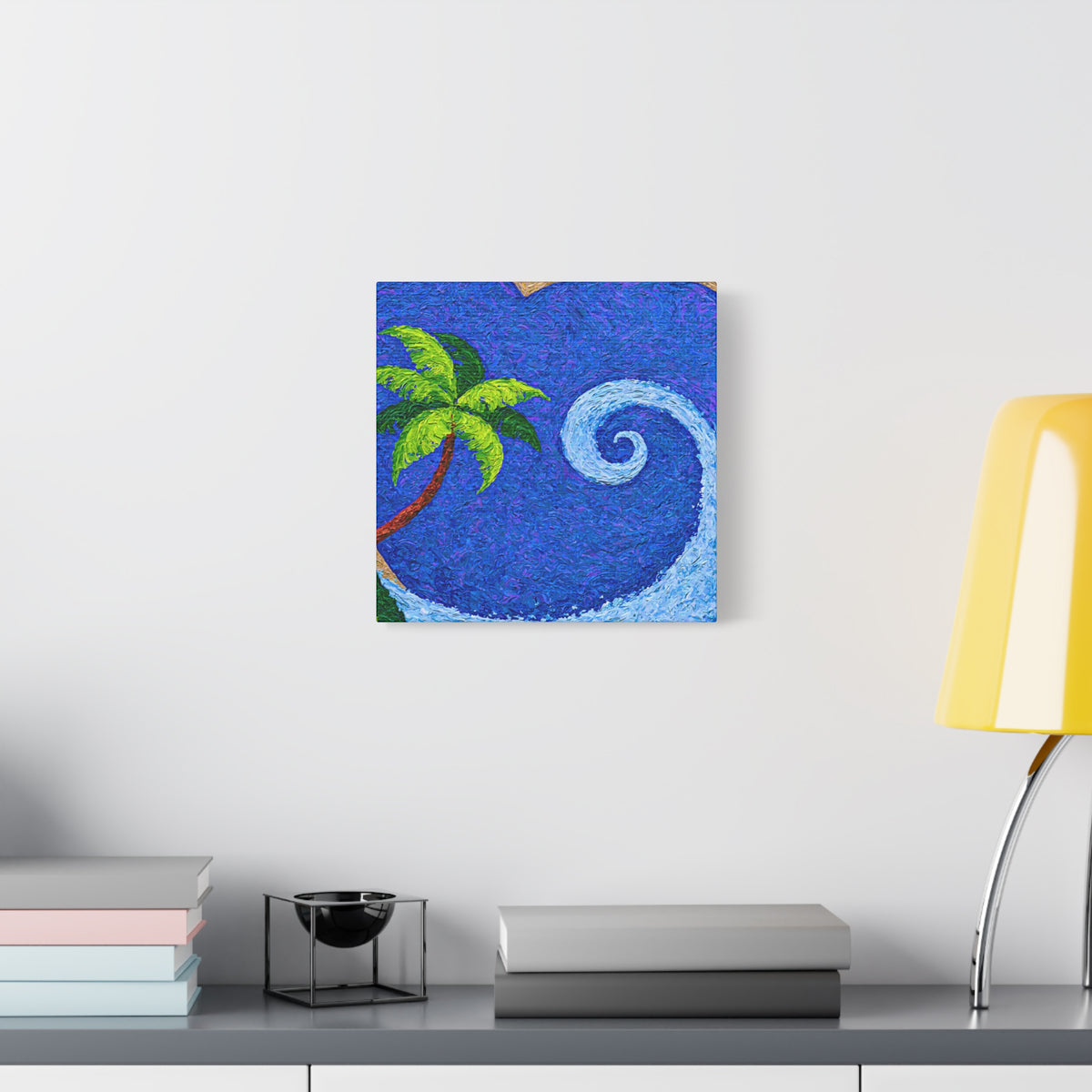 Tropical Wave Canvas Wall Art, Palm Tree Coastal Painting, Colorful Beach Decor, Tropical Studies No. 2