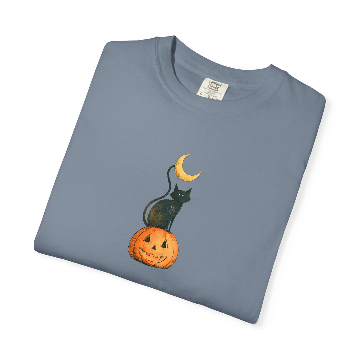 Black Cat on Jack-o'-Lantern T-Shirt | Crescent Moon Halloween Tee