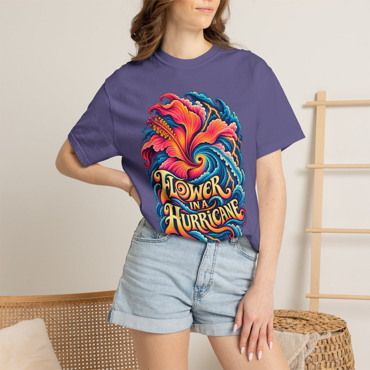 Flower in a Hurricane Shirt | Psychedelic Hibiscus Graphic Tee | Comfort Colors 1717