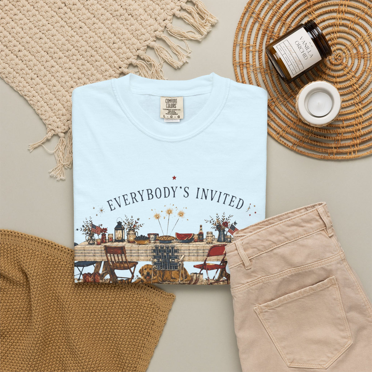 Everybodys Invited Shirt | Vintage Americana Picnic Tee | Patriotic Folk Art Graphic Tee | Summer Gathering Shirt