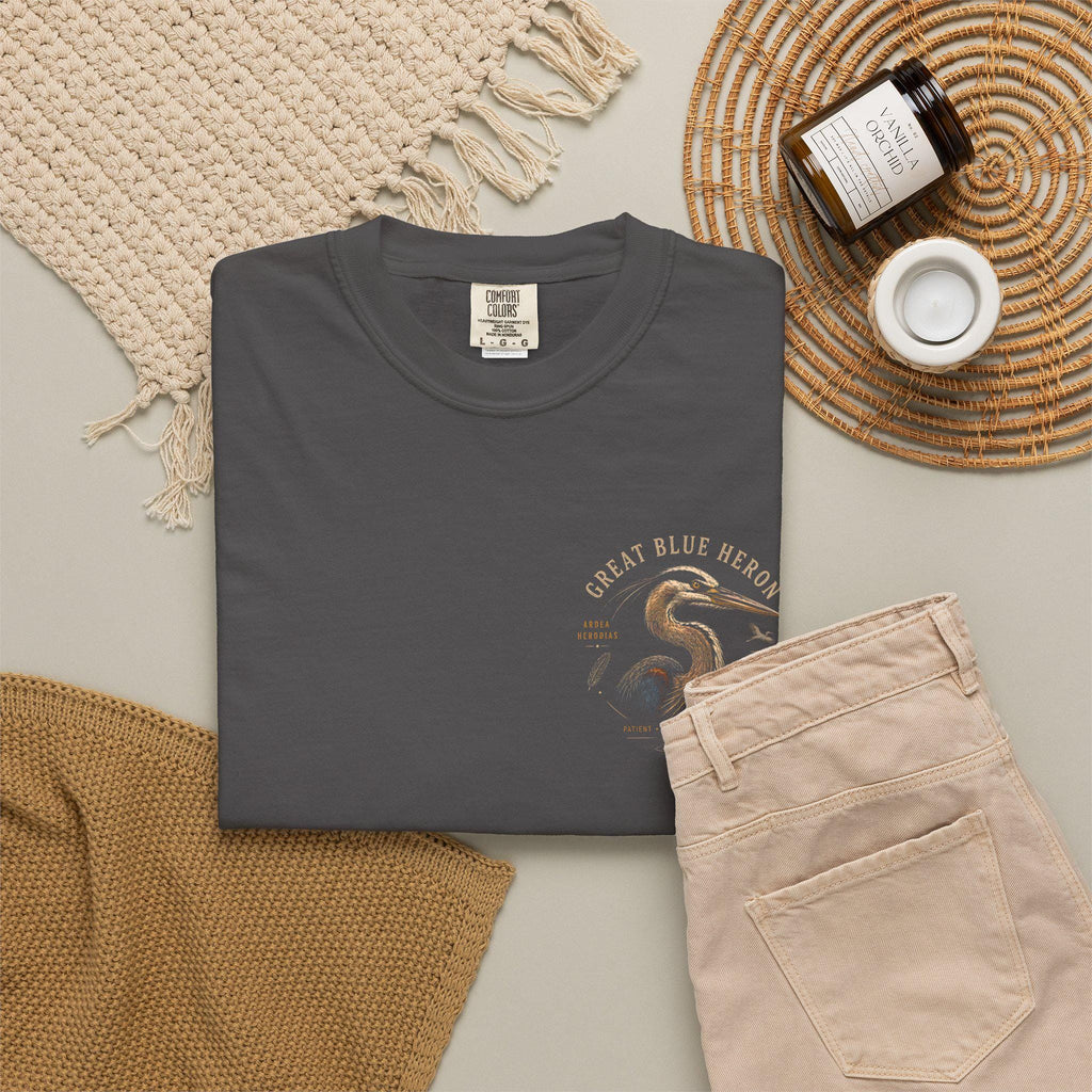 Blue Heron Field Guide T-Shirt | Vintage Nature Illustration, Wetland Bird Apparel
