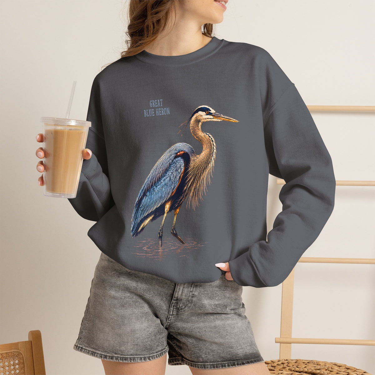 Great Blue Heron illustration Crewneck Sweatshirt | Coastal Bird Artwork