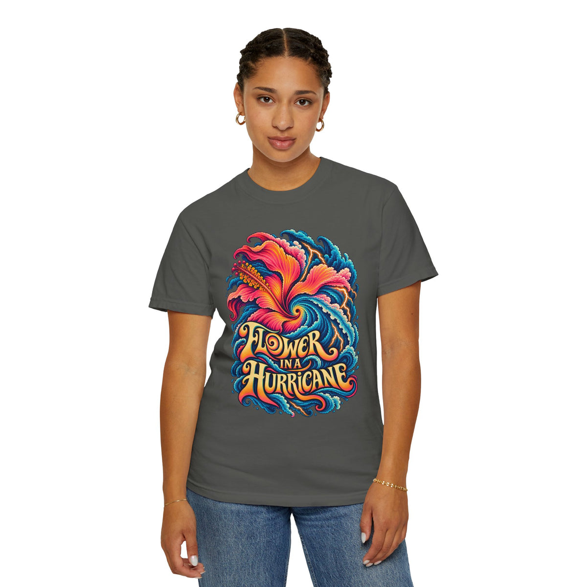 Flower in a Hurricane Shirt | Psychedelic Hibiscus Graphic Tee | Comfort Colors 1717