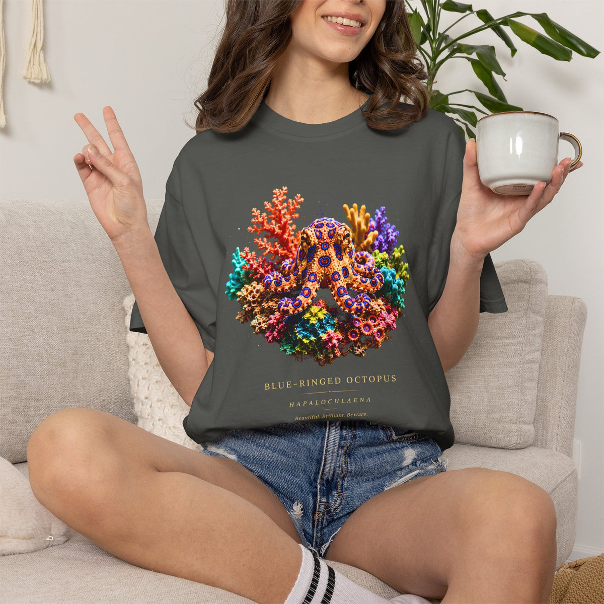Blue-Ringed Octopus Shirt | Hapalochlaena Marine Biology Tee | Colorful Coral Reef Nature Shirt | Ocean Wildlife Gift | Comfort Colors 1717