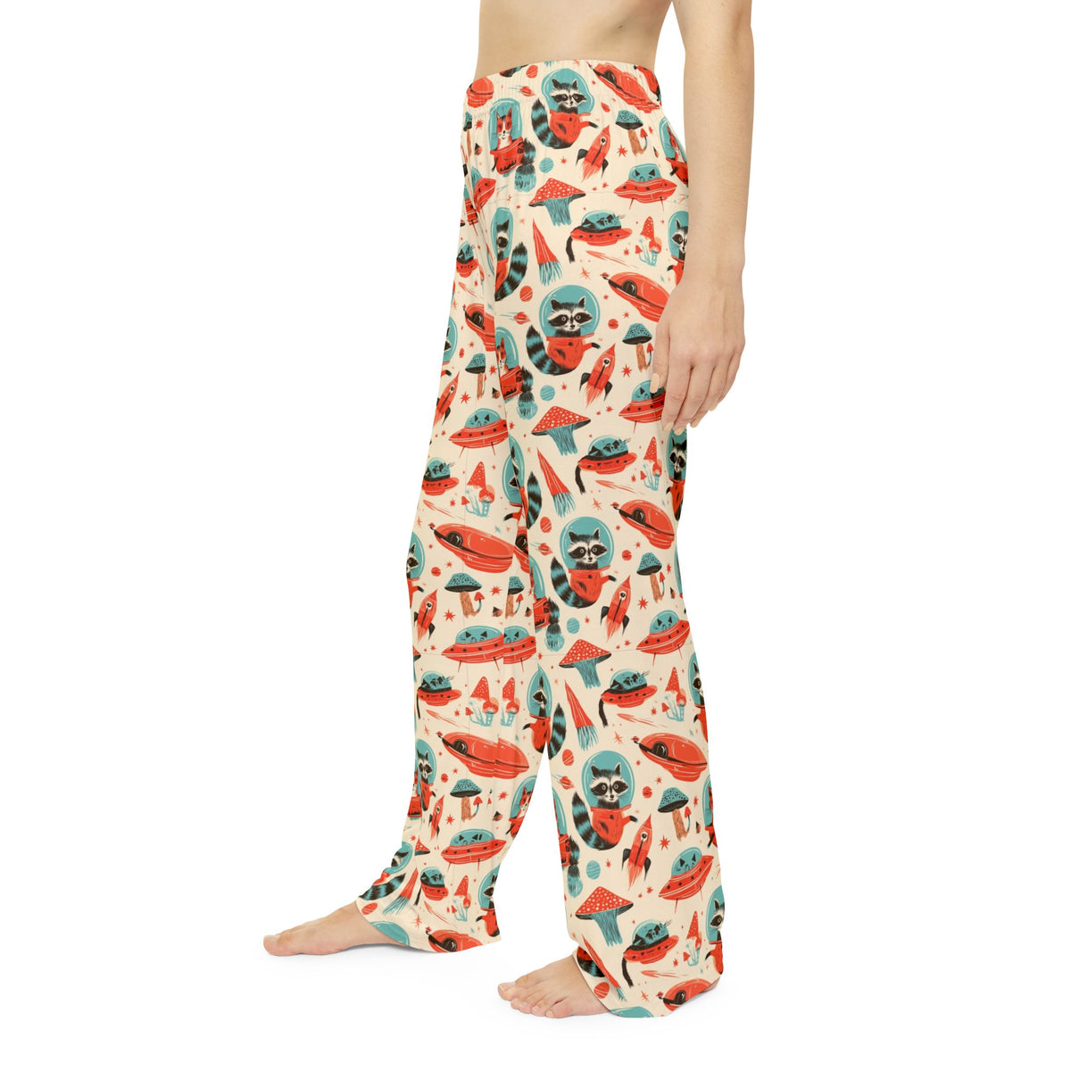 Retro Space Animal Pajama Pants | Astronaut Cats Raccoons UFOs