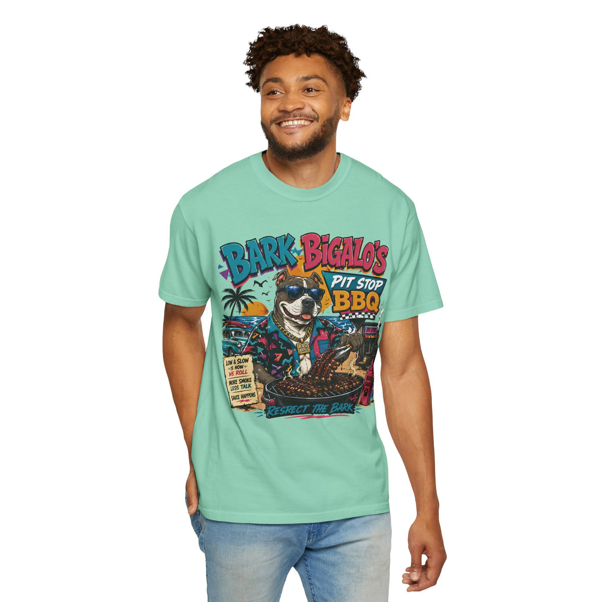 Bark Bigalos Pit Stop BBQ Shirt, Funny Pitbull BBQ Tee, Retro Beach Dog Shirt, Summer Cookout Graphic Tee, BBQ Lover Gift