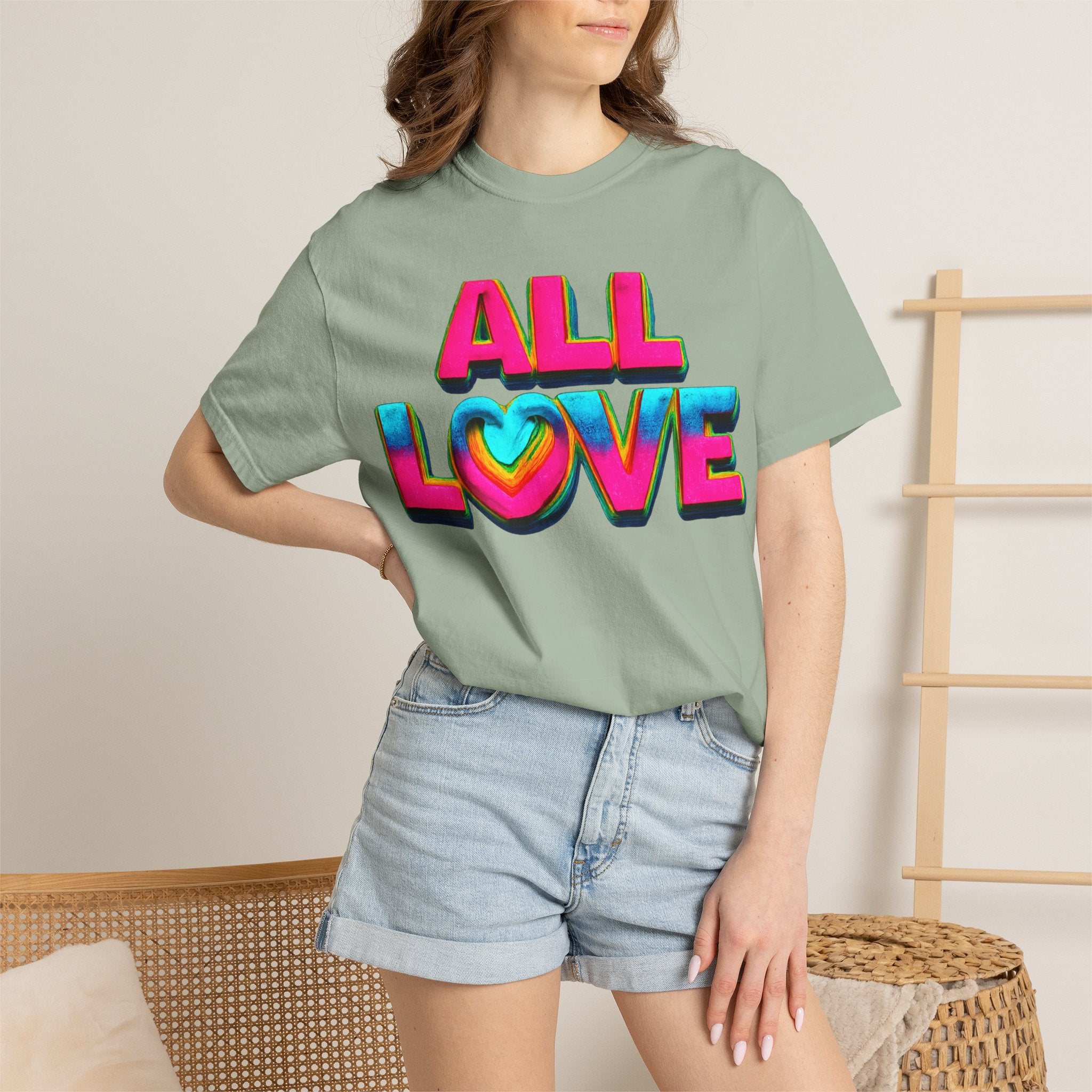 All Love Shirt, Retro Colorful Tee, Positive Vibes Shirt, Heart Graphic Tee, Bright Aesthetic T-Shirt, Feel Good Shirt, Gift for Friends