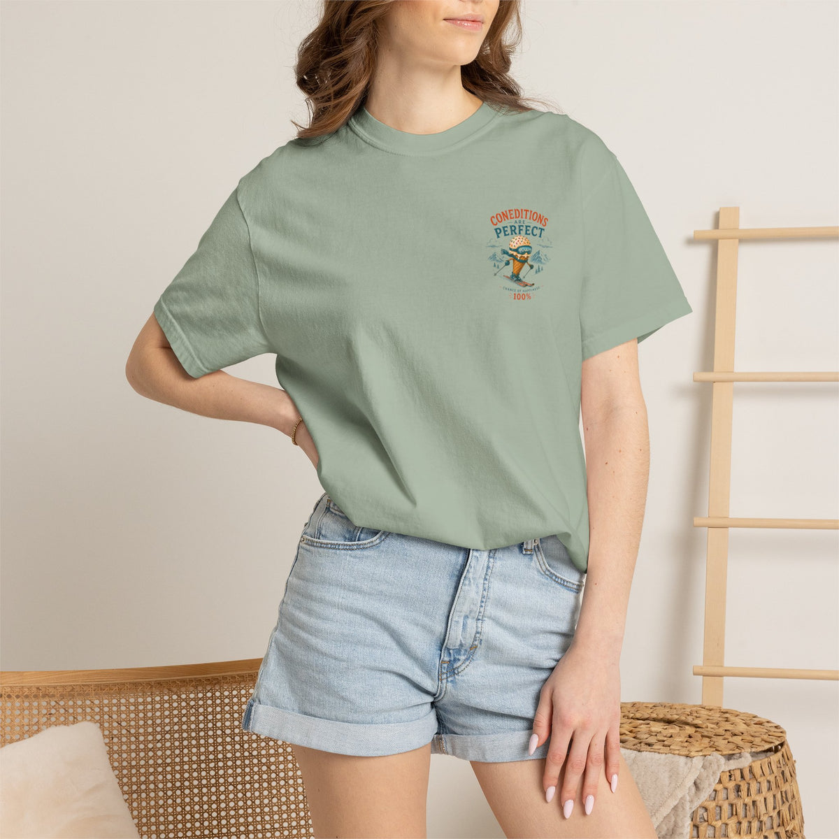 Conditions Are Perfect skiing ice cream cone T-Shirt | winter mountain ski design