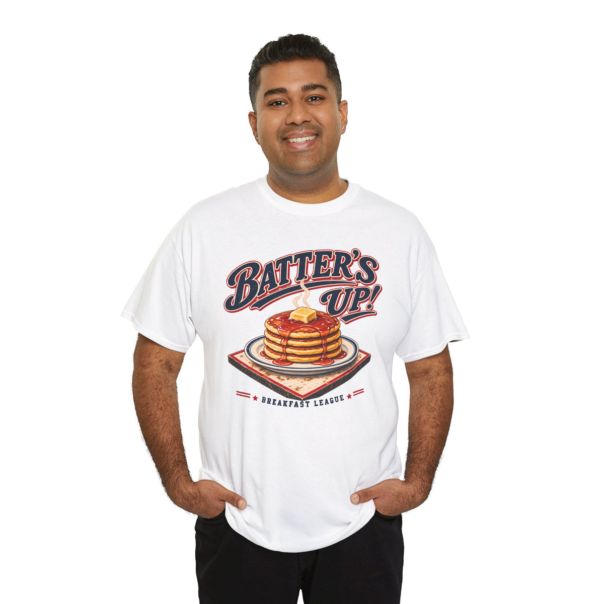 Batters Up Pancake Shirt, Vintage Baseball Breakfast Tee, Funny Gameday Food T-Shirt