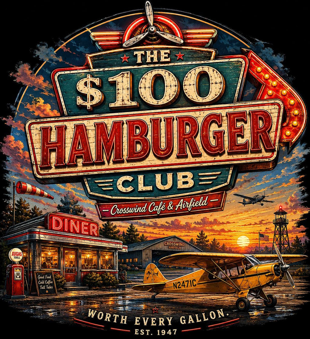 100 Dollar Hamburger Club Pilot Shirt, Vintage Aviation Diner Tee, Taildragger Airplane Gift