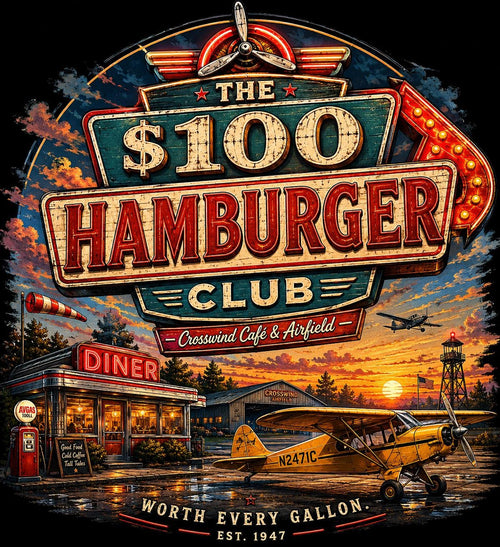 100 Dollar Hamburger Club Pilot Shirt, Vintage Aviation Diner Tee, Taildragger Airplane Gift