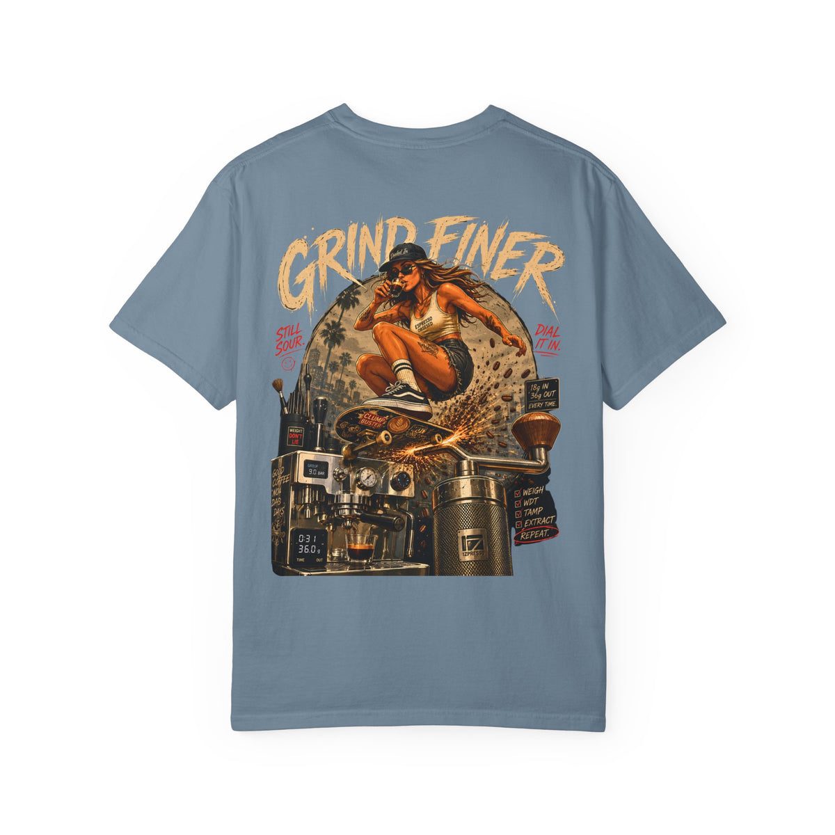 GRIND FINER Shirt, Espresso Nerd Tee, Specialty Coffee Shirt, Barista Gift, Bottomless Portafilter Tee, Espresso Machine Shirt
