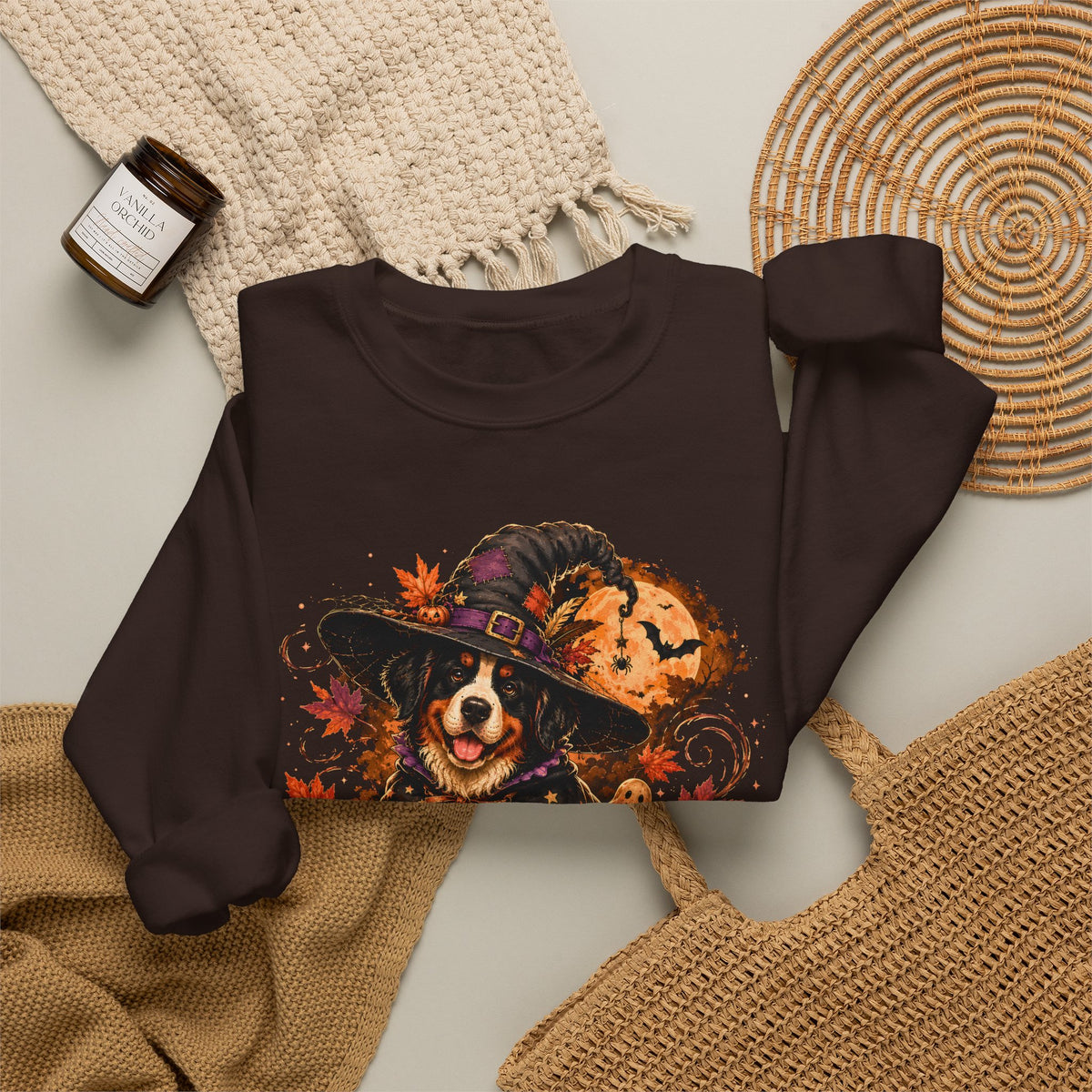 Halloween Witch Dog Sweatshirt | Pumpkin, Jack-o'-Lanterns, Autumn Leaves