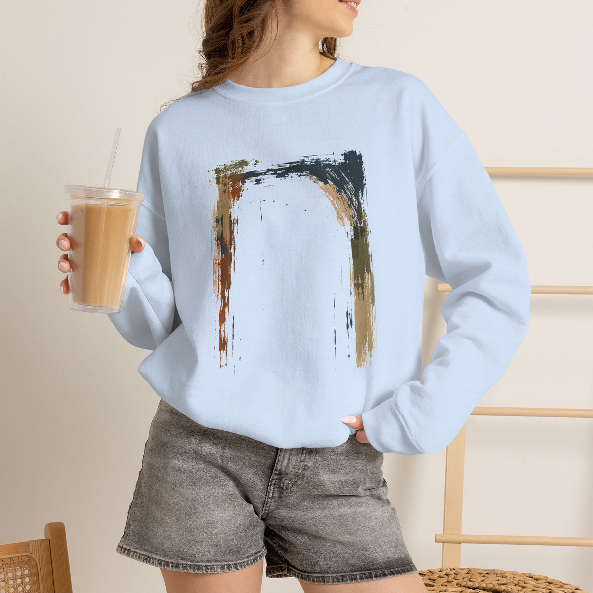 Abstract Grunge Square Sweatshirt | Minimal Distressed Art, Neutral Tones