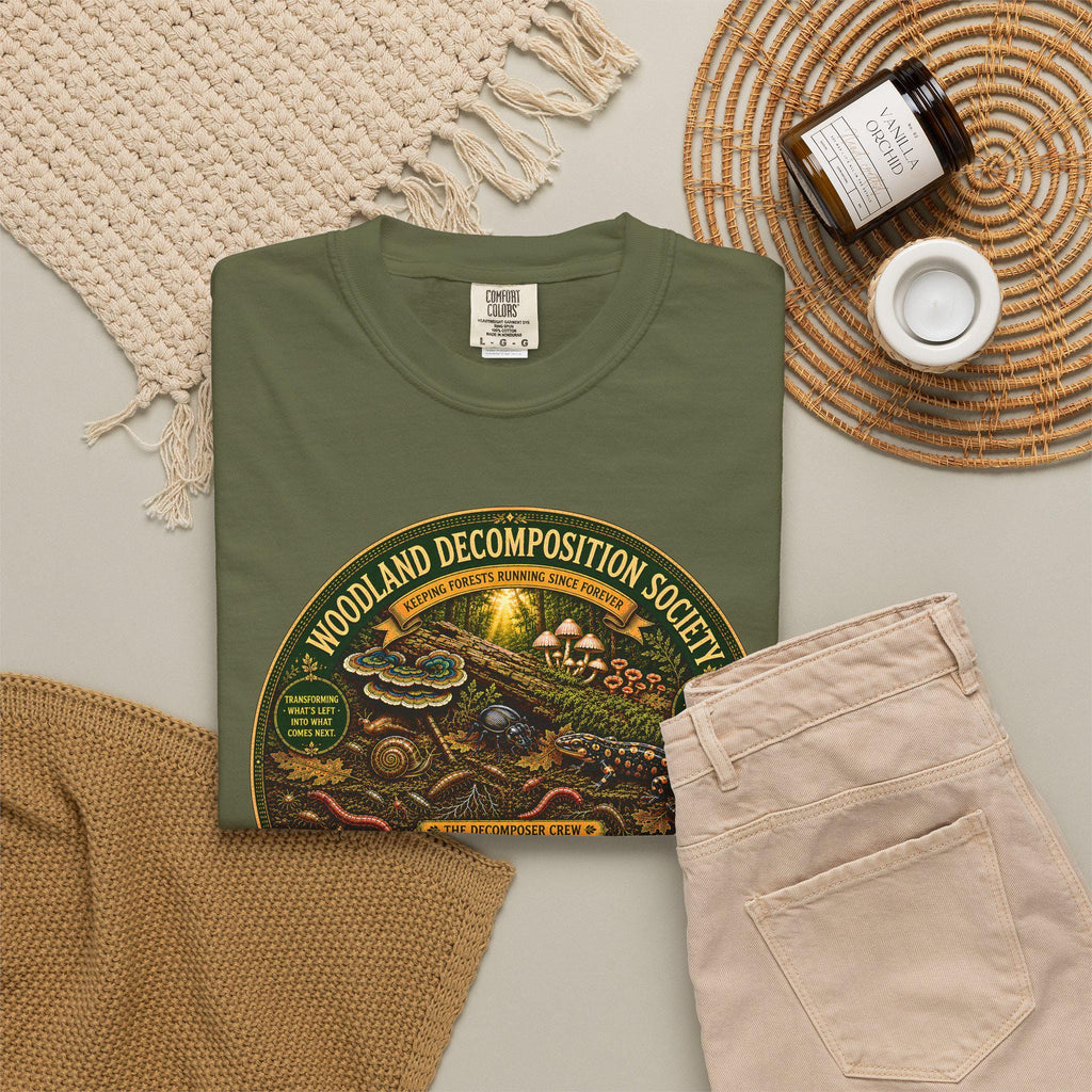 Woodland Decomposition Society Shirt | Vintage Forest Nature Tee, Mushroom Salamander Graphic