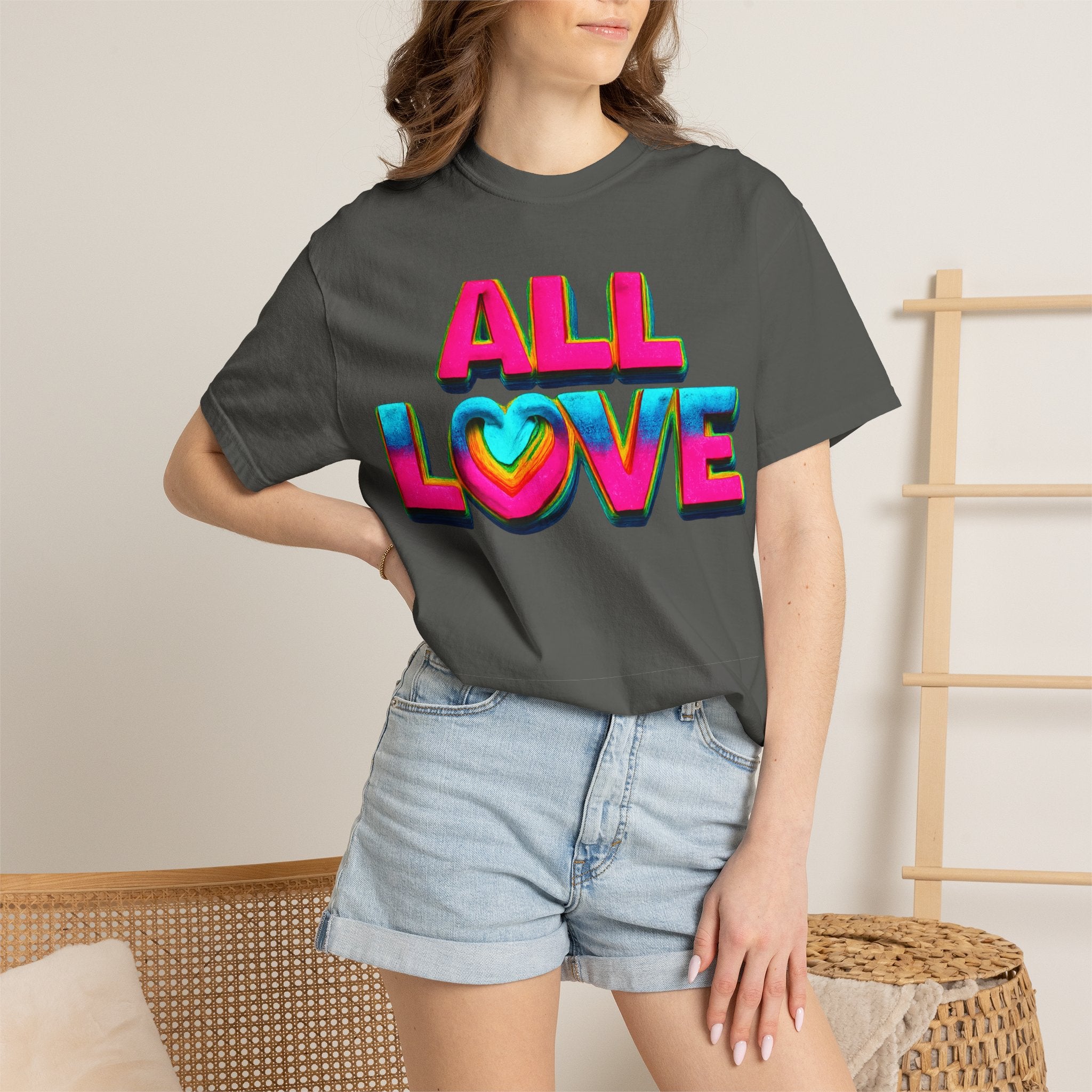 All Love Shirt, Retro Colorful Tee, Positive Vibes Shirt, Heart Graphic Tee, Bright Aesthetic T-Shirt, Feel Good Shirt, Gift for Friends