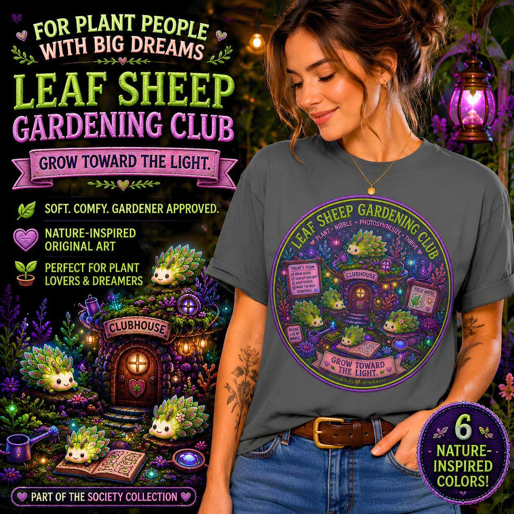 Leaf Sheep Gardening Club T-Shirt | Whimsical Sea Slug Nature Tee, Botanical Graphic Shirt
