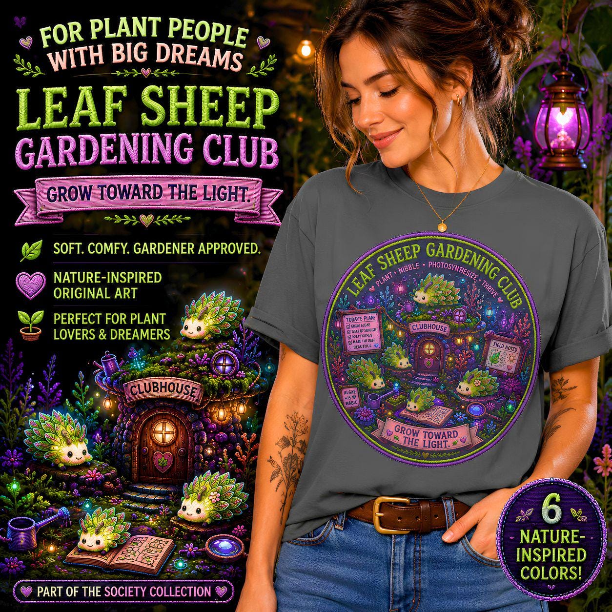 Leaf Sheep Gardening Club T-Shirt | Whimsical Sea Slug Nature Tee, Botanical Graphic Shirt