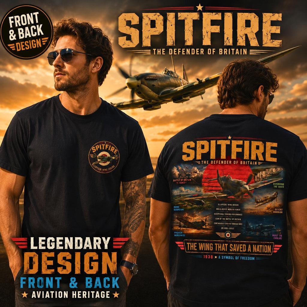 Spitfire Aircraft History T-Shirt | The Wing That Saved a Nation, WWII Plane Art