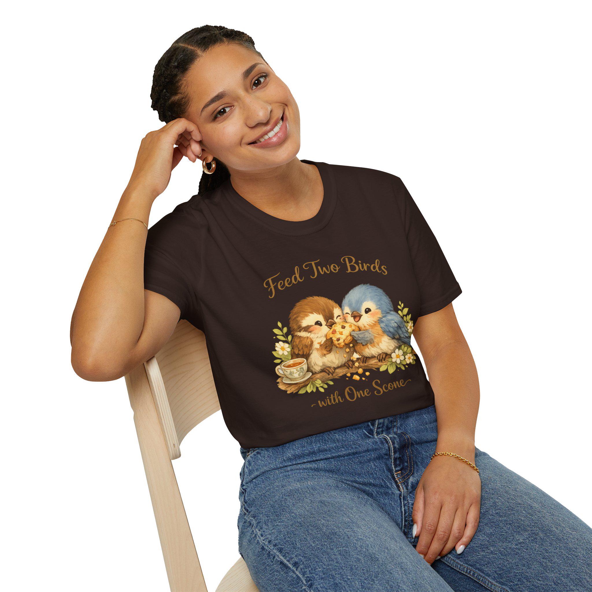 Feed Two Birds Scone Shirt, Cottagecore Bird Tee, Wholesome Nature Saying T-Shirt