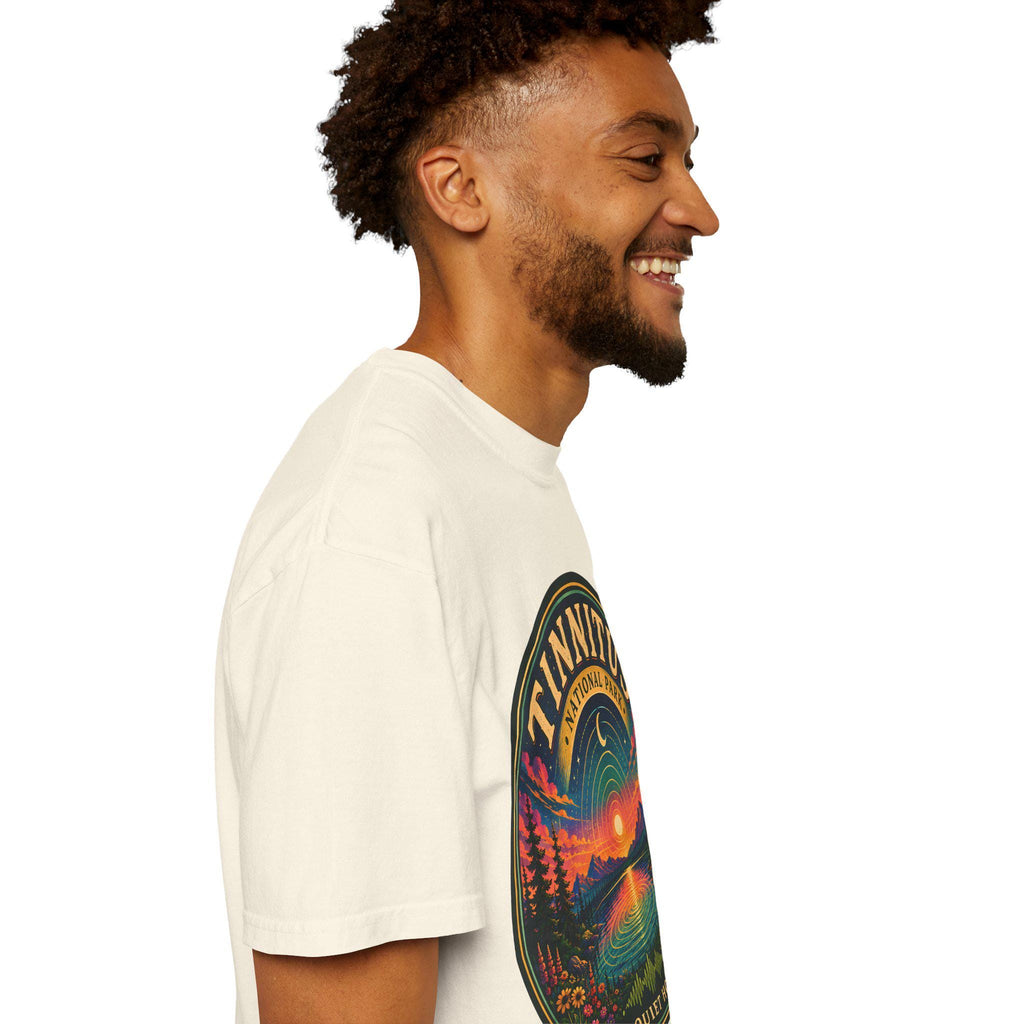 Tinnitus National Park badge sunset landscape T-shirt | No Quiet Hours graphic tee