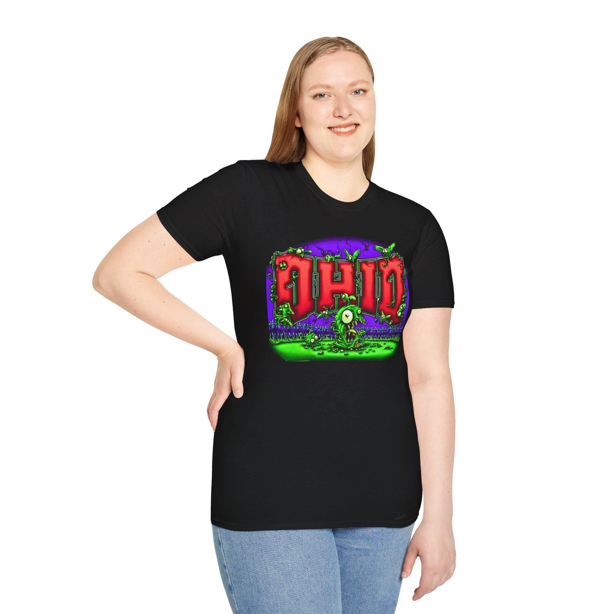 Ohio Neon Horror Graphic Monster Shirt