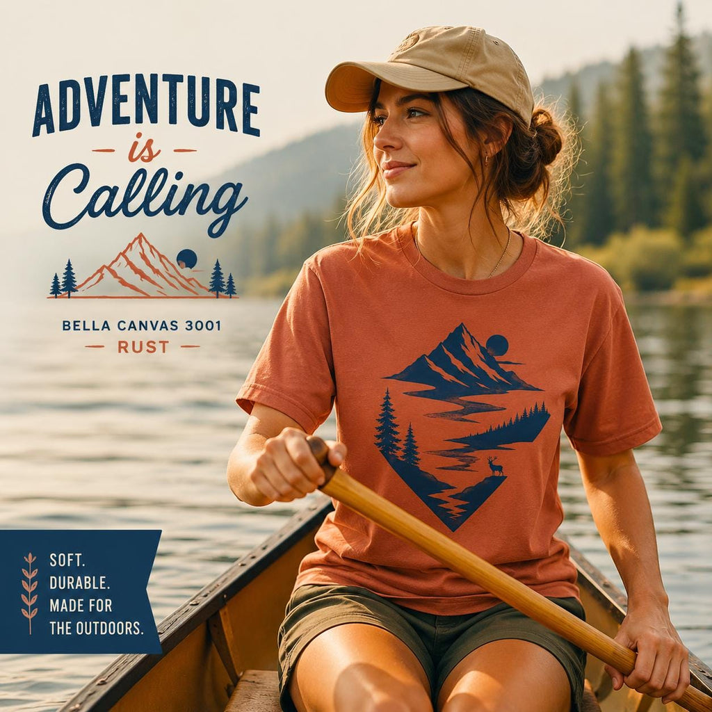 Mountain Landscape Graphic Tee | Bella Canvas 3001 Outdoor Adventure Shirt