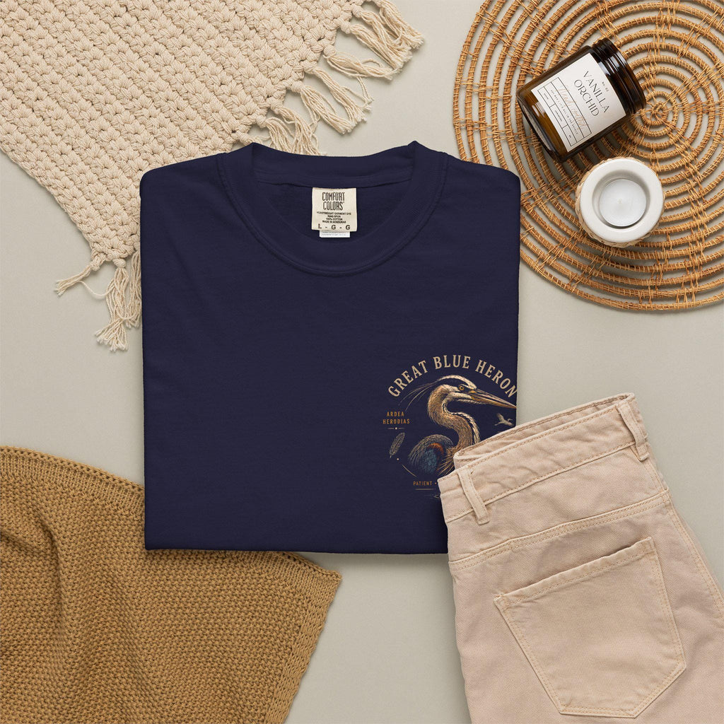 Blue Heron Field Guide T-Shirt | Vintage Nature Illustration, Wetland Bird Apparel