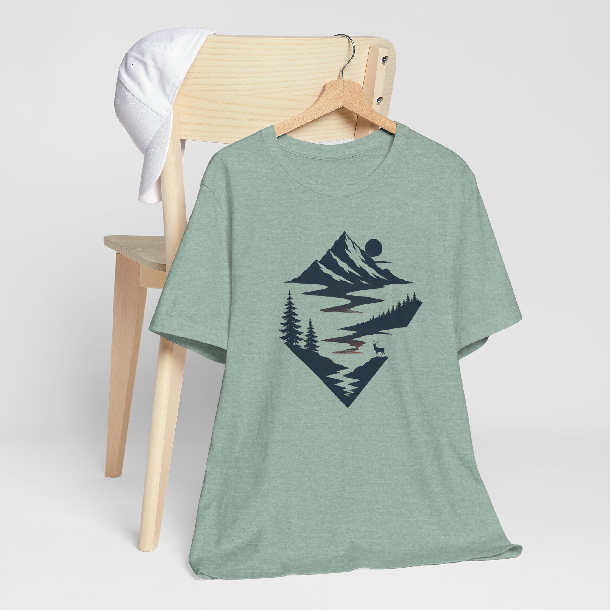 Mountain Landscape Graphic Tee | Bella Canvas 3001 Outdoor Adventure Shirt