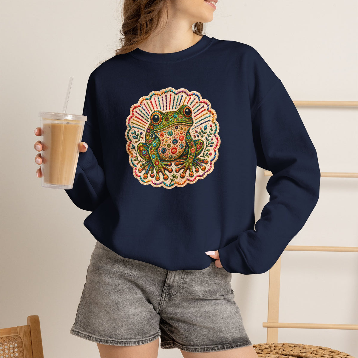 Colorful Folk Art Frog sweatshirt | Retro Floral Amphibian