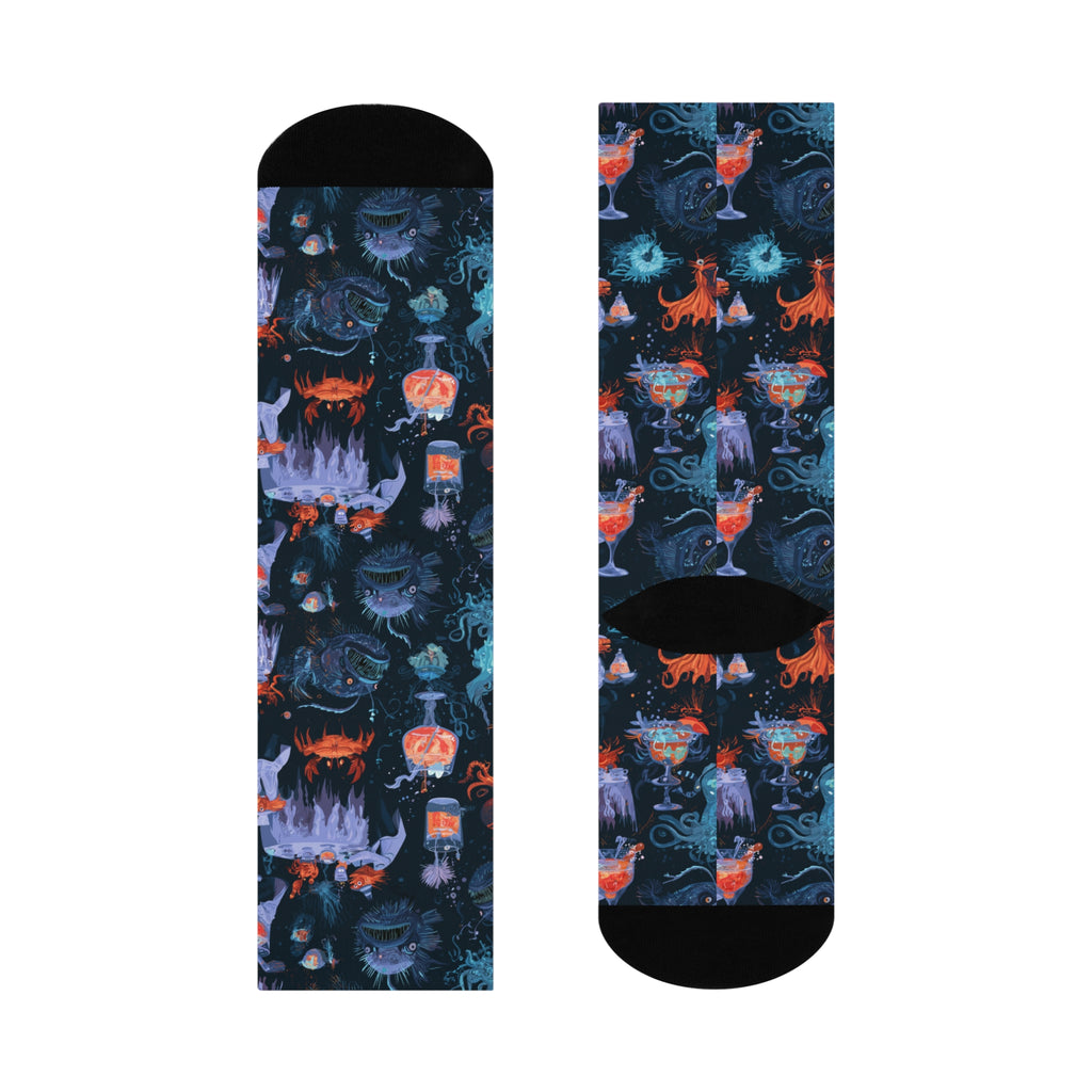 Deep Sea Cocktail Party Crew Socks | Anglerfish Octopus Print