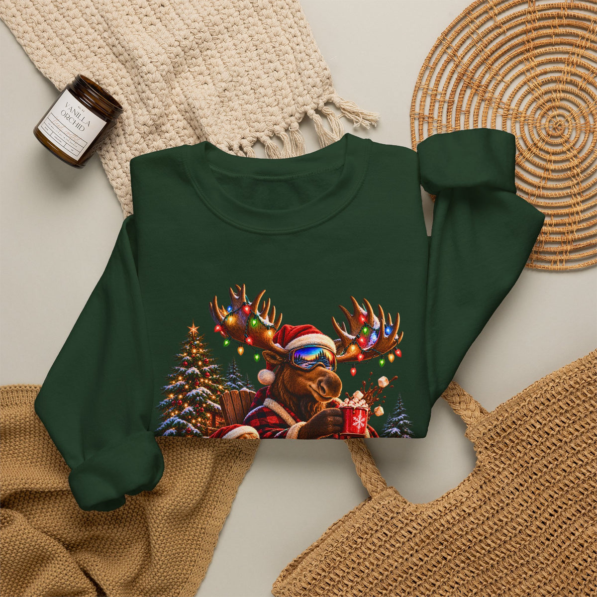 Christmas Moose Sweatshirt, Golden Retriever Christmas Crewneck, Cozy Holiday Campfire, Funny Winter Animal Gift