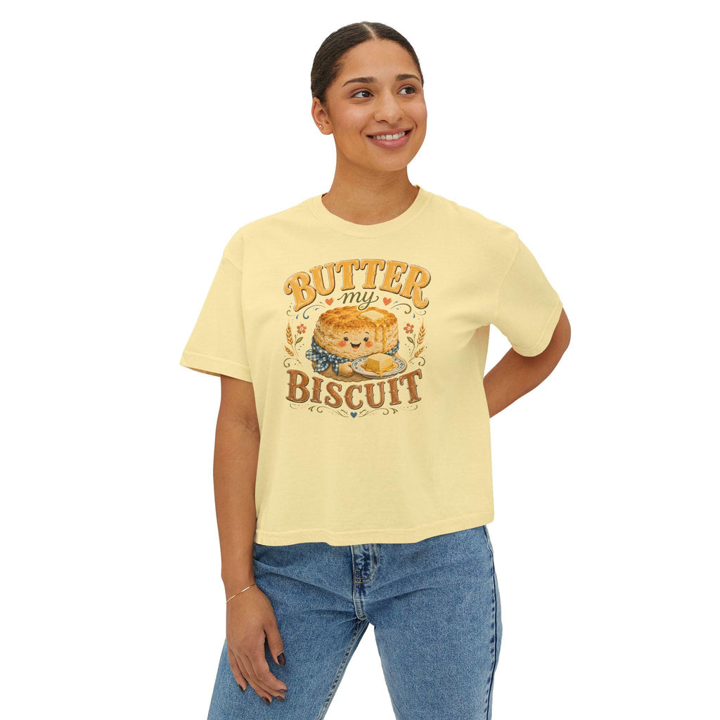 Butter My Biscuit Tee | Retro Smiling Biscuit Character Boxy Top