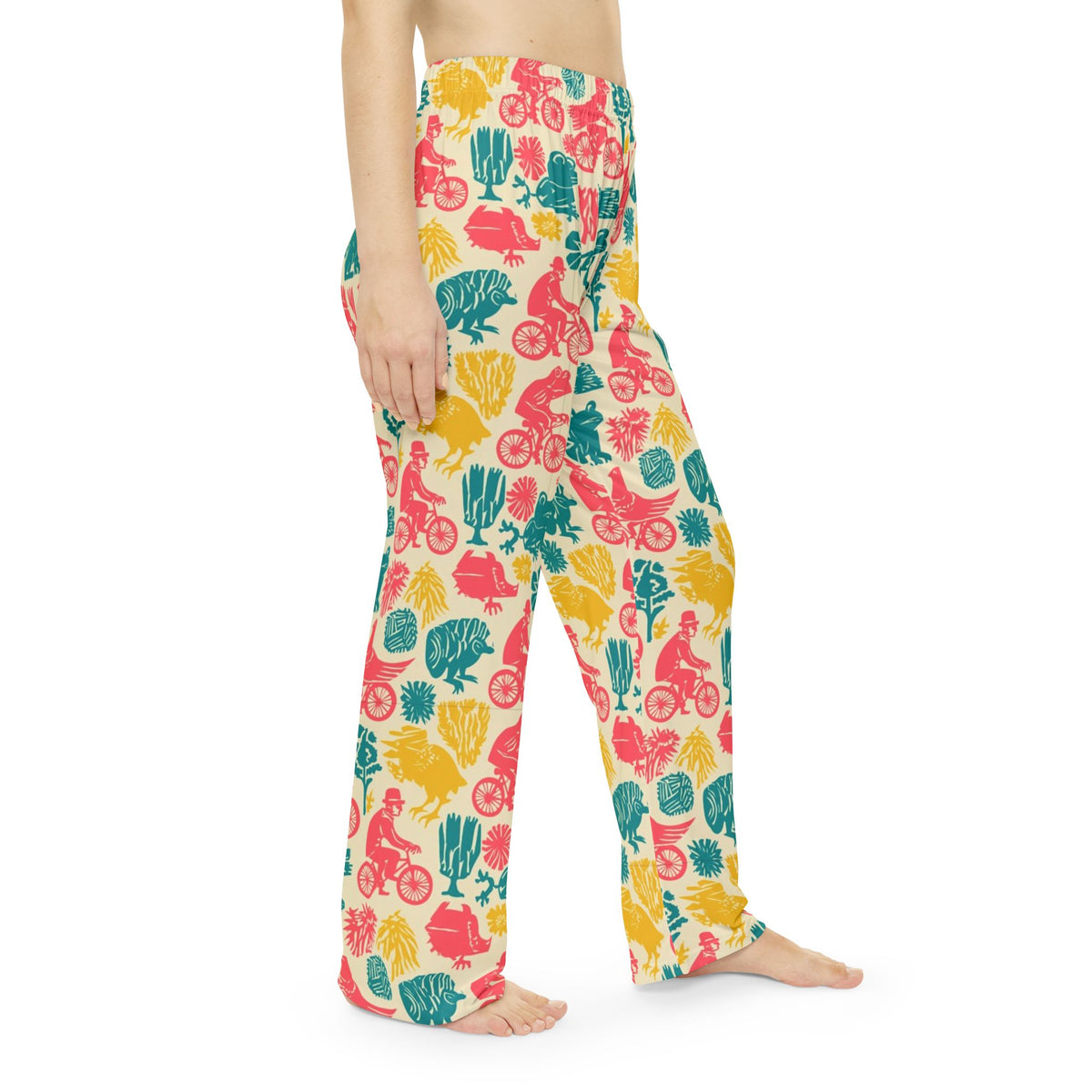 Birds on Bicycles Pajama Pants | Retro Rooster Frog Print