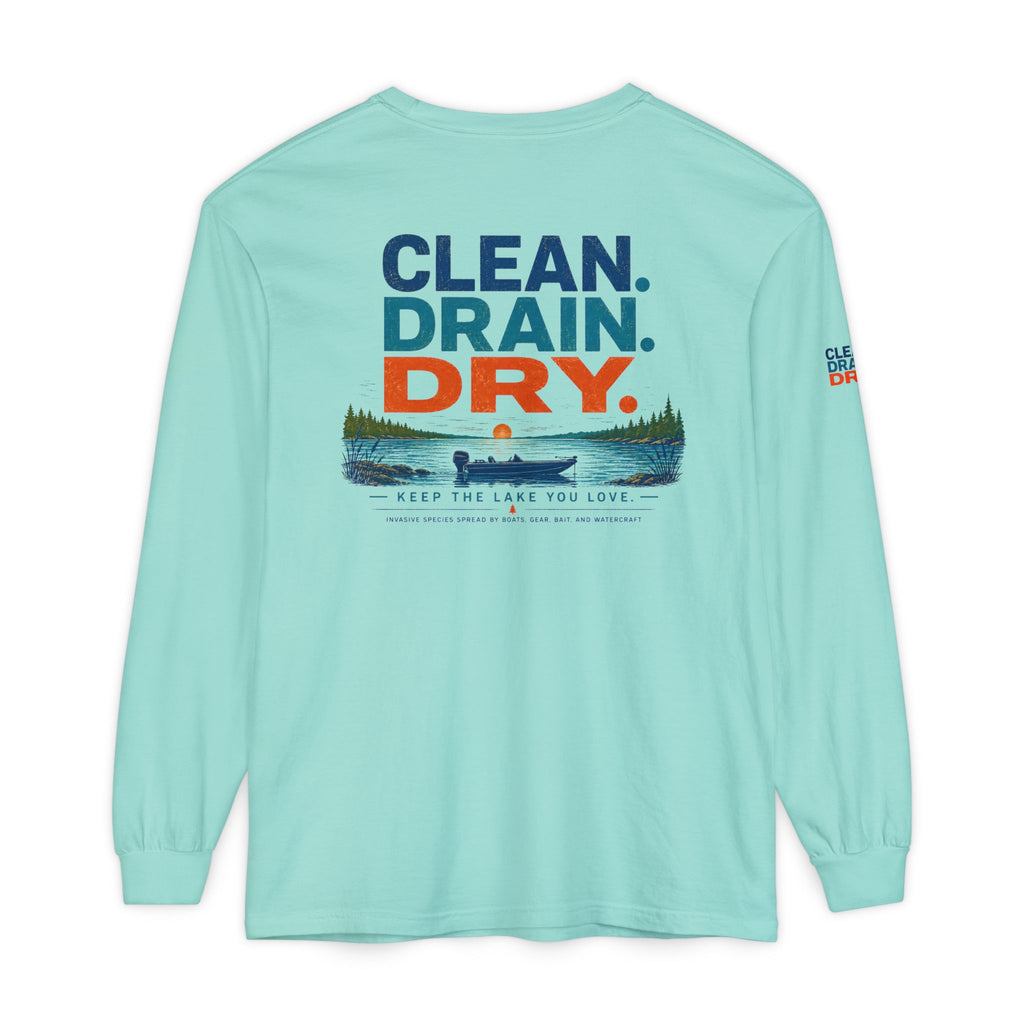 Long Sleeve Tee — "Clean. Drain. Dry." Lake Conservation Shirt