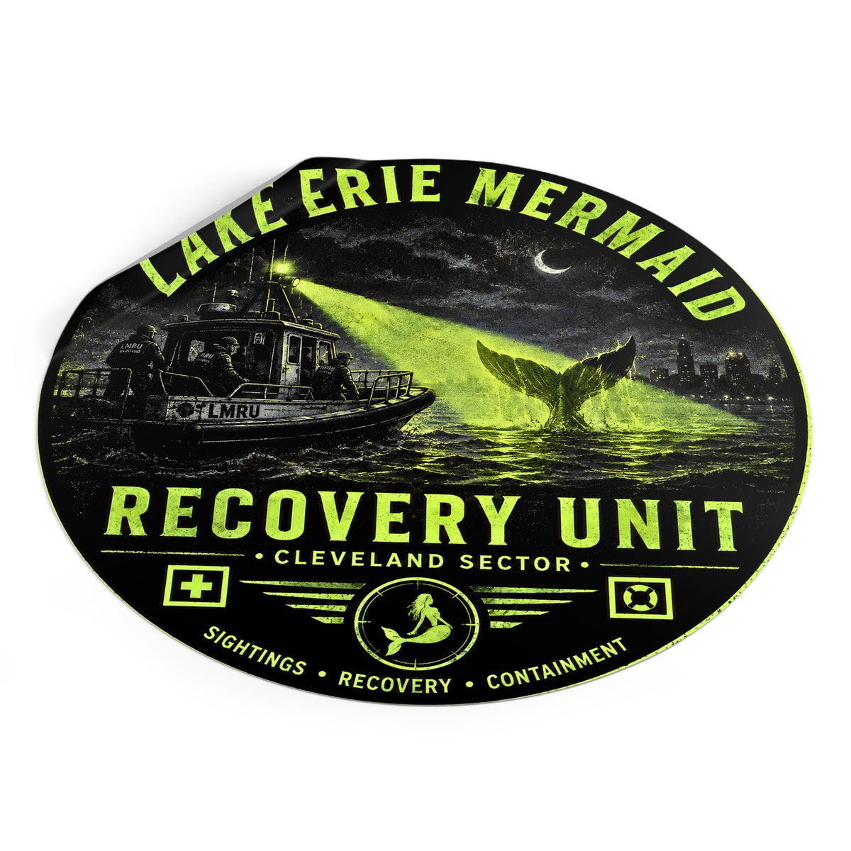 Lake Erie Mermaid Recovery Unit Sticker | Round Vinyl Sticker