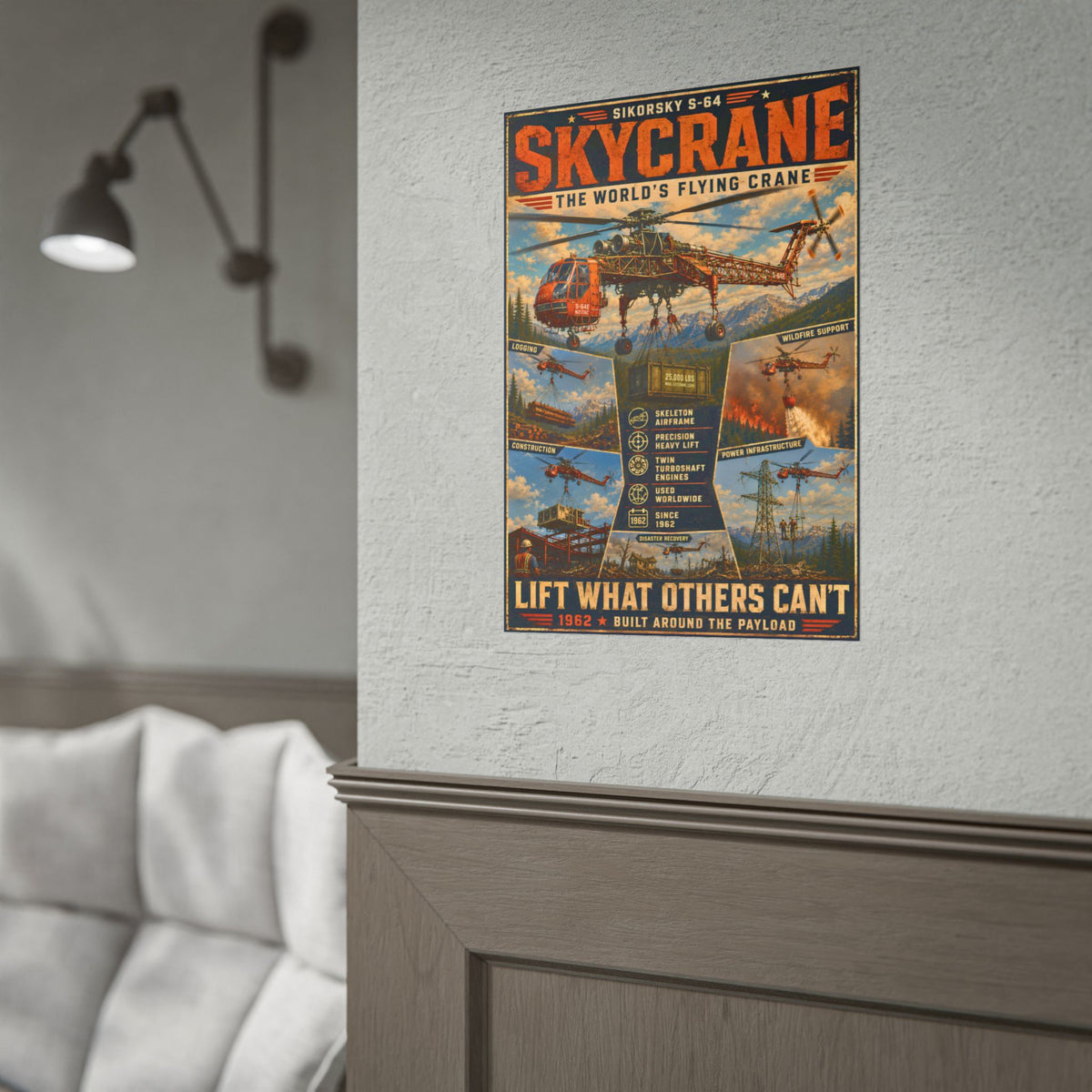 Sikorsky S-64 Skycrane Poster, Heavy Lift Helicopter Wall Art, Aviation Print, Erickson Air Crane, Helicopter Pilot Gift, Flight Deck Decor