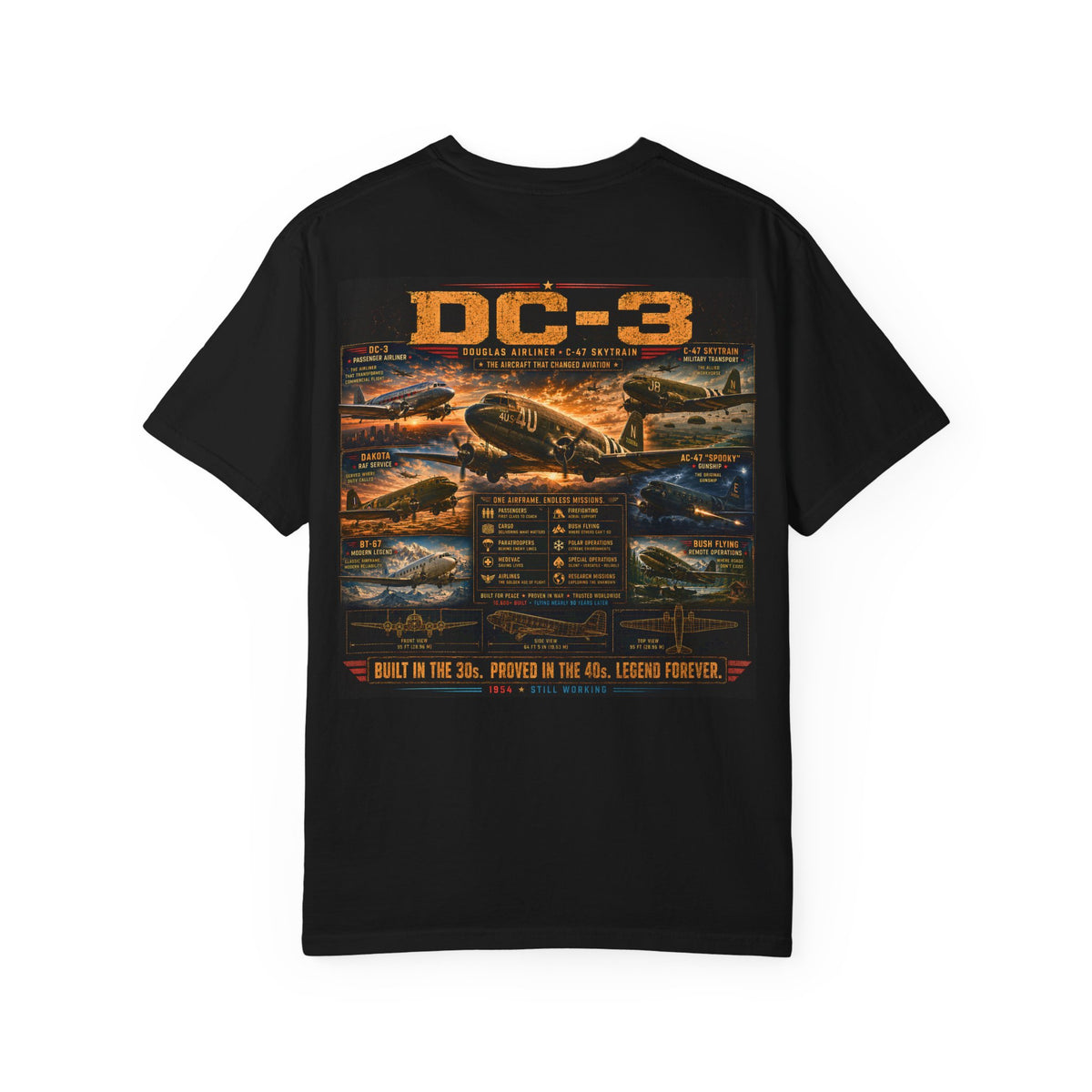 Douglas DC-3 Aircraft Diagram T-shirt | Vintage Airplane Illustration