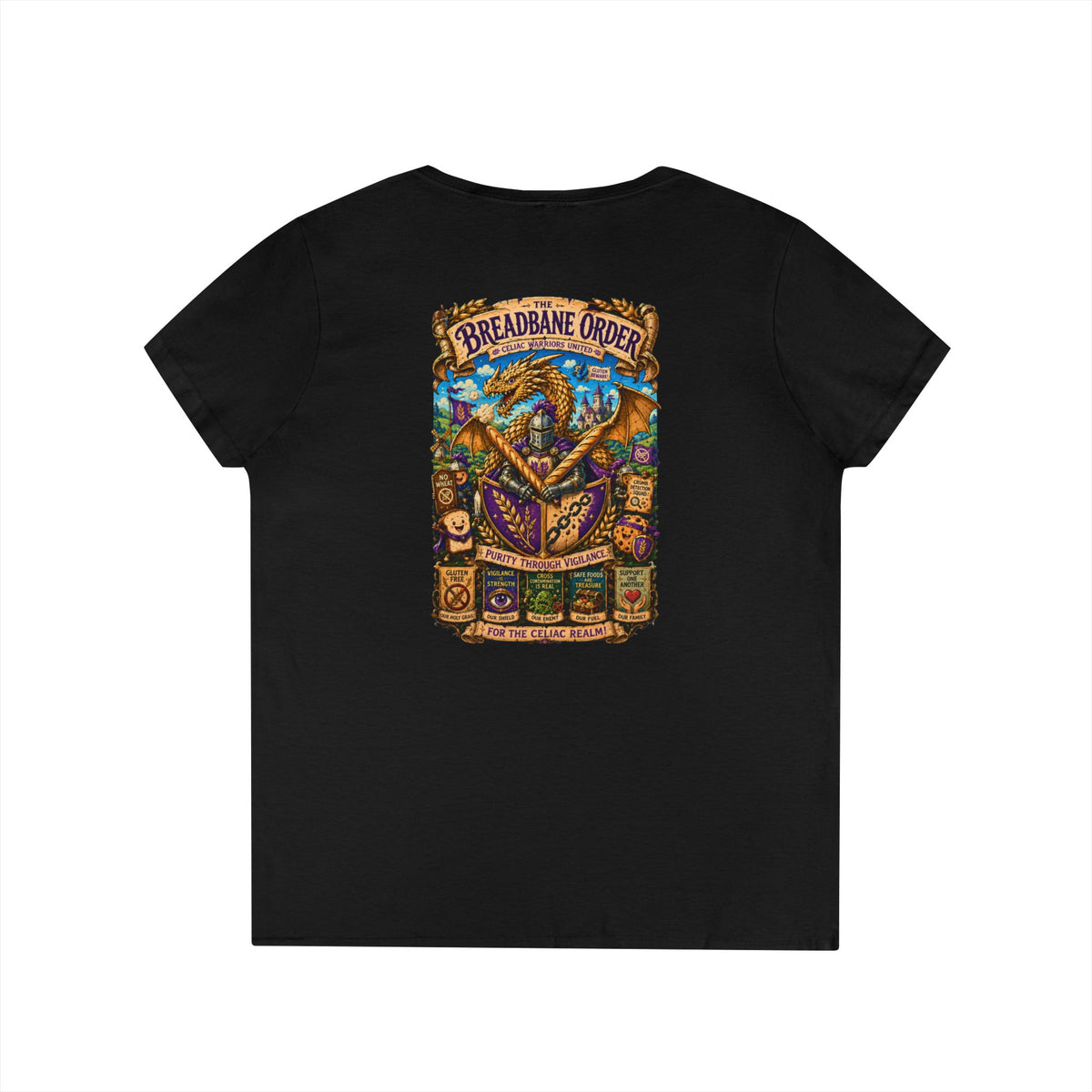 Breadbane Order crest V-Neck T-Shirt | Dragon crest, fantasy guild emblem