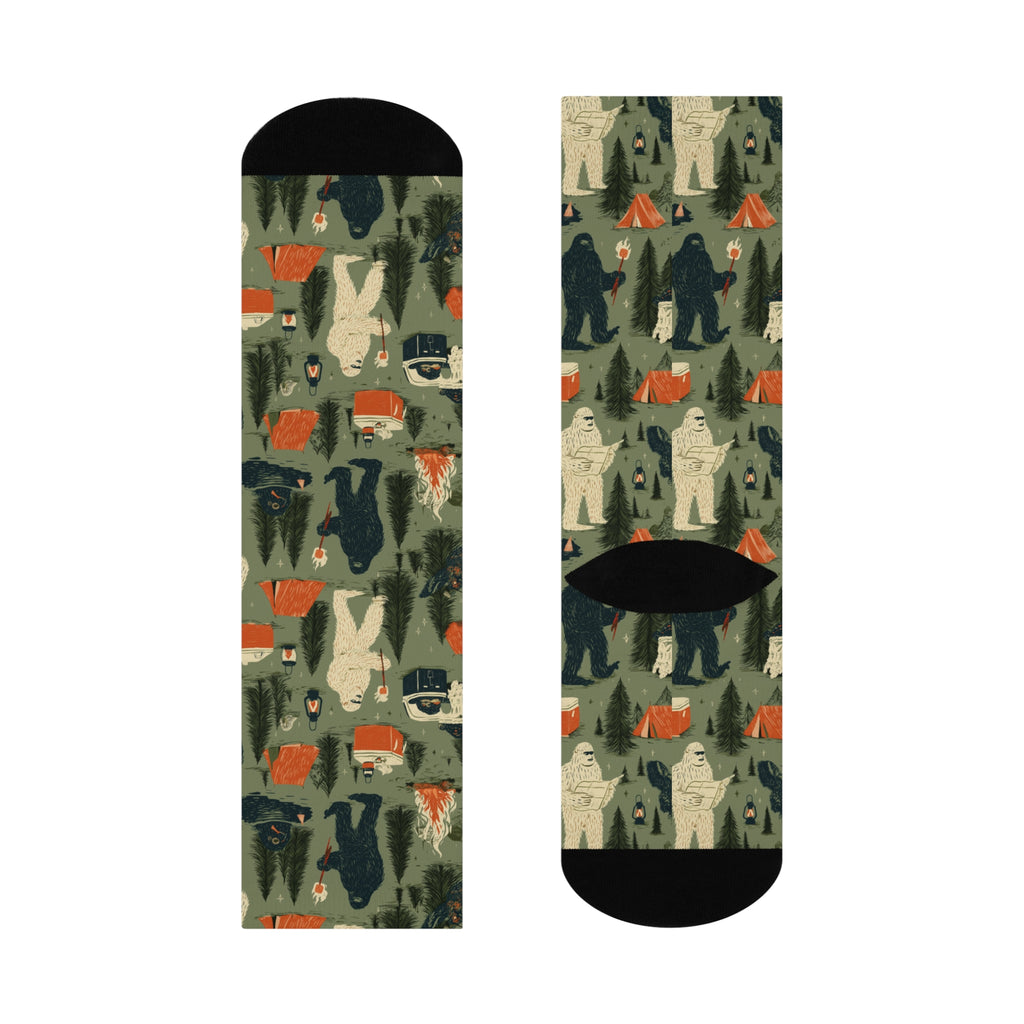 Bigfoot Camping Crew Socks | Sasquatch Yeti Marshmallow Print