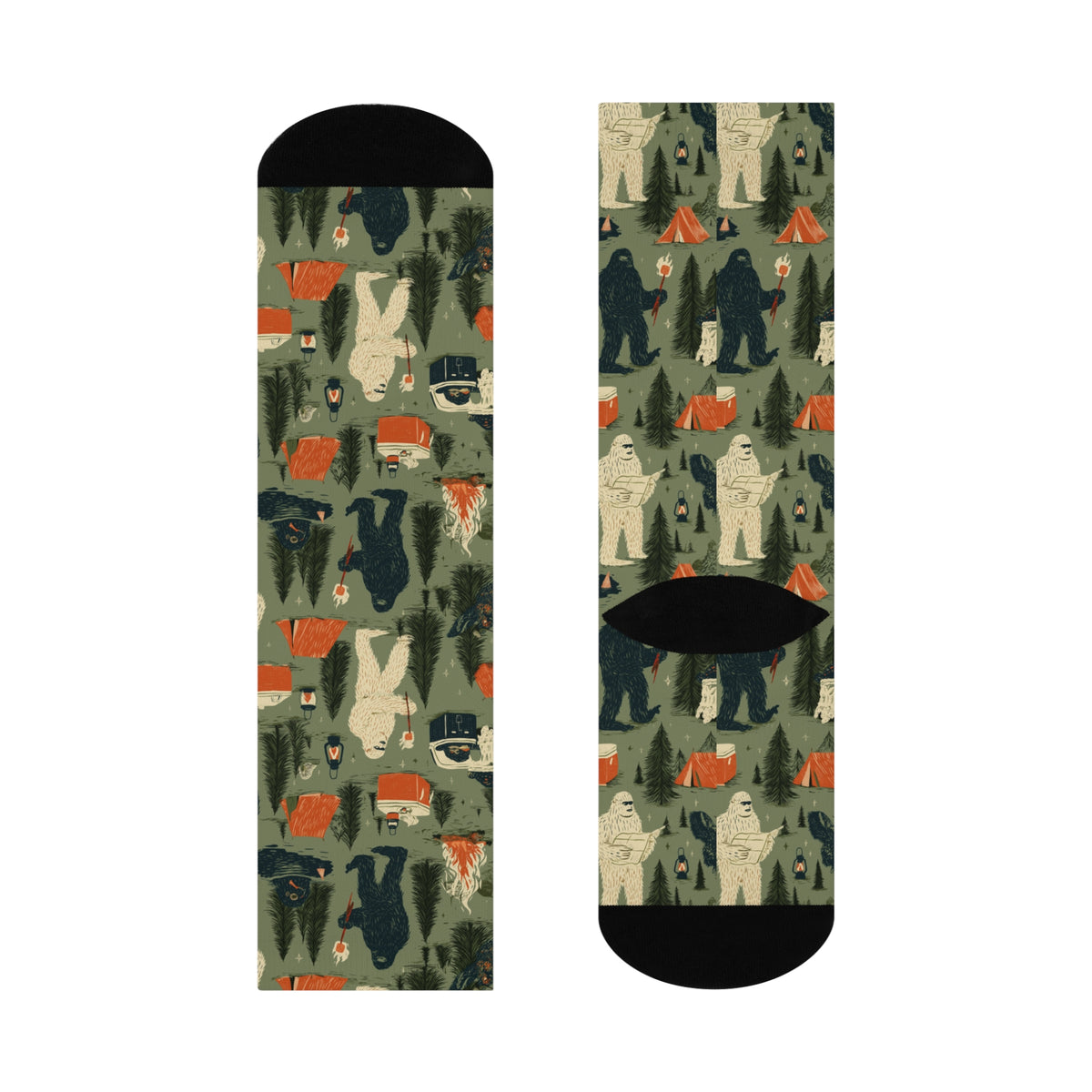 Bigfoot Camping Crew Socks | Sasquatch Yeti Marshmallow Print