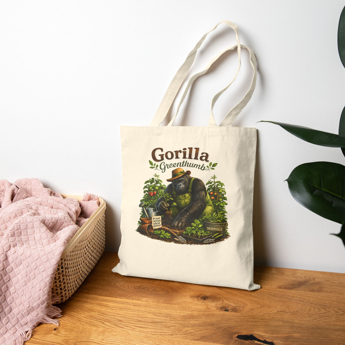 Gorilla Gardening Tote Bag, Plant Lover Tote, Garden Tote Bag, Funny Gardening Gift, Botanical Canvas Bag, Reusable Grocery Tote