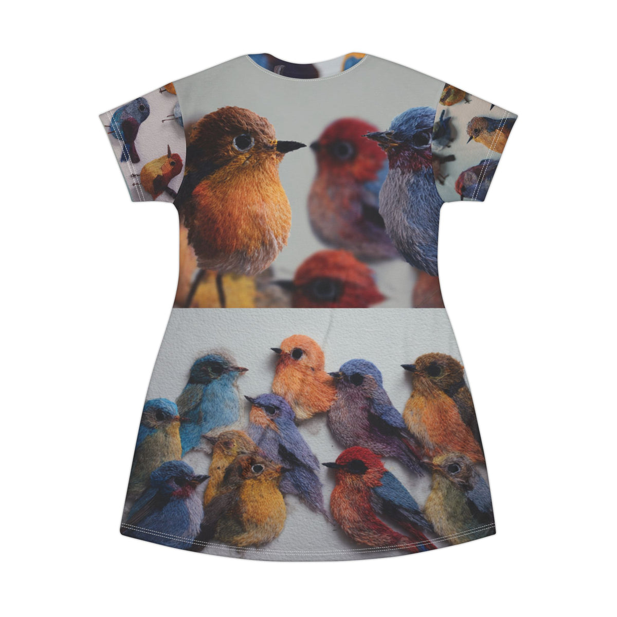 Colorful Bird Pattern T-Shirt Dress | All-Over Print