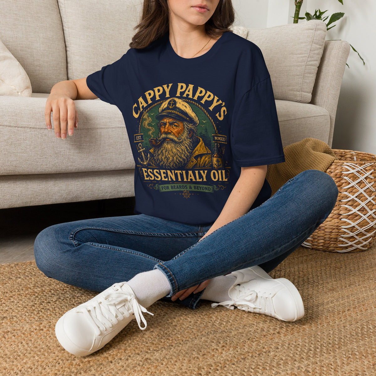 Cappy Pappys Essentialy Oil™ Shirt, Ocean Infused Beard & Beyond Formula, Vintage Maritime Grooming Supply Tee