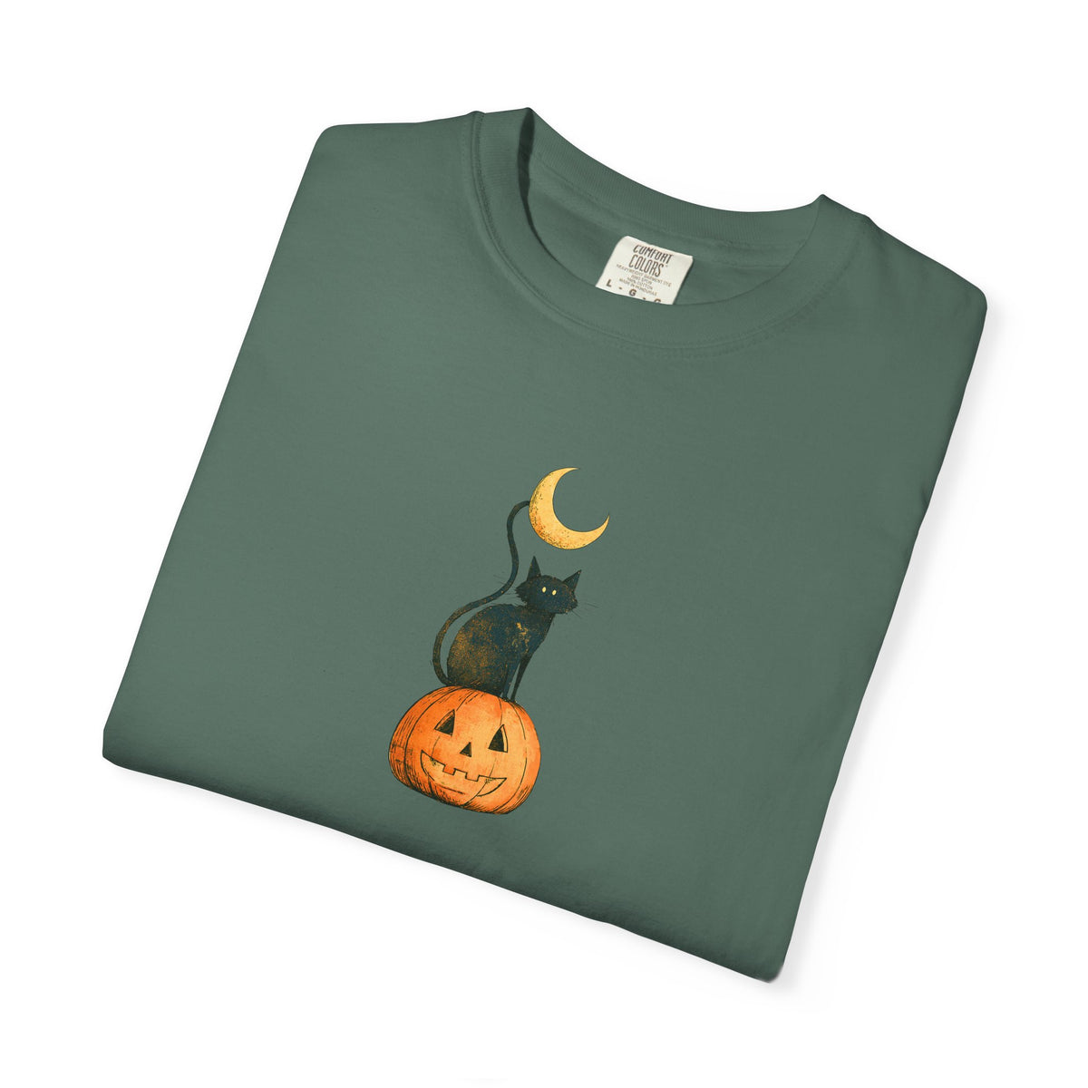 Black Cat on Jack-o'-Lantern T-Shirt | Crescent Moon Halloween Tee